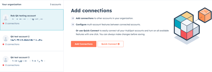 Gestion multi-comptes écran de configuration des connexions