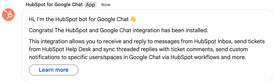 google-chat-hubspot-app-installed